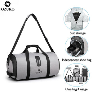 OZUKO Multifunction Men Travel Bag Large Capacity Waterproof Duffle Bag Suit Storage Hand bag Trip Luggage Bags with Shoe Pouch