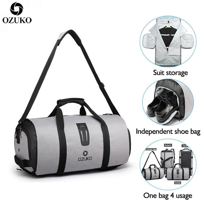 OZUKO Multifunction Men Travel Bag Large Capacity Waterproof Duffle Bag Suit Storage Hand bag Trip Luggage Bags with Shoe Pouch